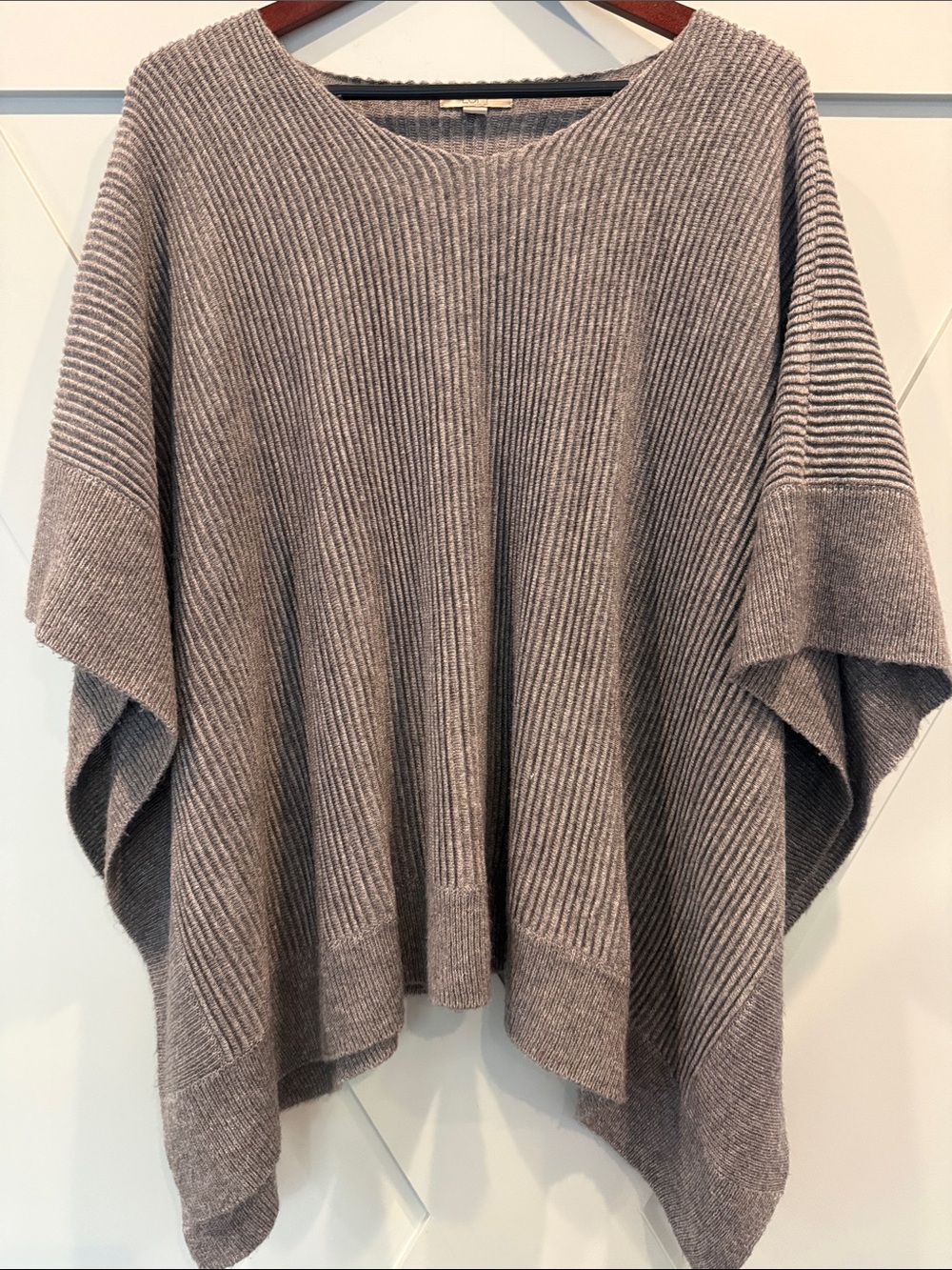 LOFT Ribbed Knit Poncho in Heather Gray